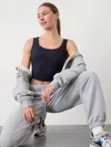 Athleta Signature Rib Square Neck Crop Tank In Navy