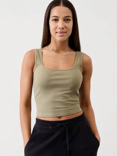 Athleta Signature Rib Square Neck Crop Tank In Perennial Olive