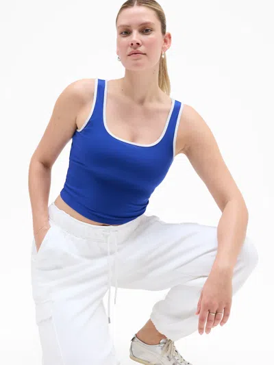 Athleta Signature Rib Square Neck Crop Tank In Varsity/white