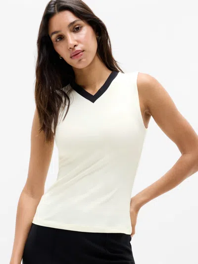 Athleta Signature Rib V-neck Muscle Tank In Pearl/ Black