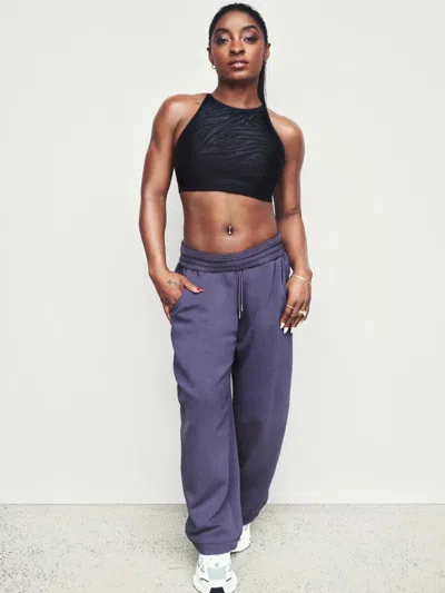 Athleta Simone Biles Forever Fleece Mid Rise Barrel Pant In Purple
