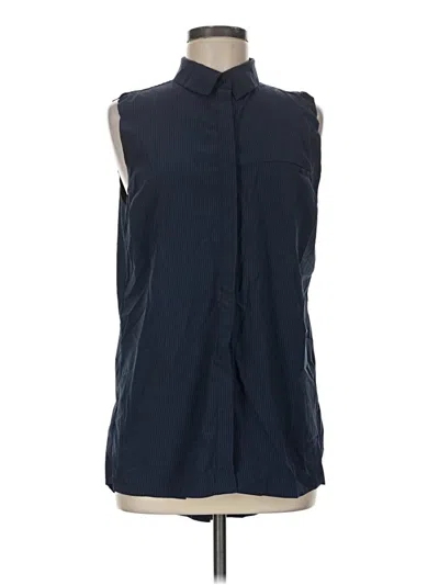 Pre-owned Athleta Sleeveless Button Down Shirt In Blue