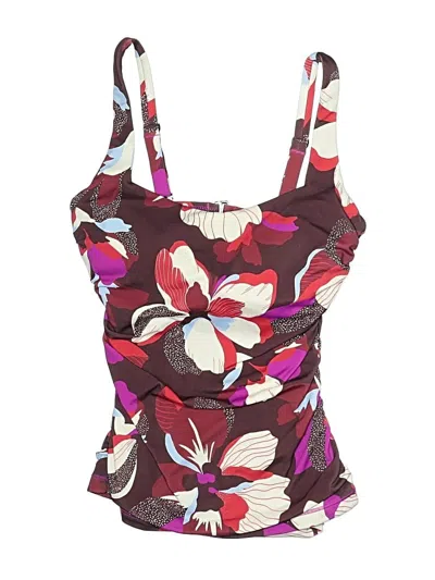 Pre-owned Athleta Swimsuit Top Burgundy Floral Pattern Swimwear