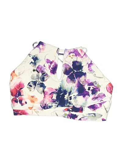Pre-owned Athleta Swimsuit Top Ivory Floral Pattern Swimwear In White