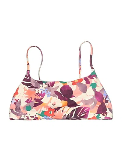 Pre-owned Athleta Swimsuit Top Ivory Floral Pattern Swimwear In White