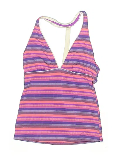 Pre-owned Athleta Swimsuit Top Purple Stripes Pattern V-neck Swimwear