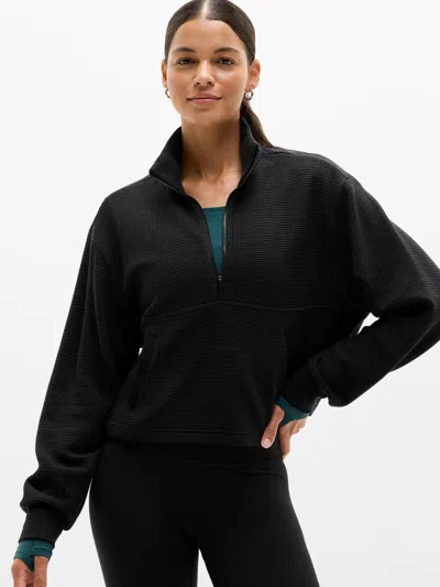 Athleta Tranquil Waffle 1/2 Zip Sweatshirt In Black