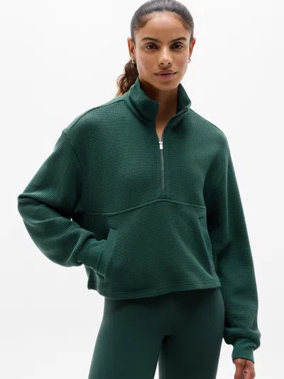 Athleta Tranquil Waffle 1/2 Zip Sweatshirt In Green