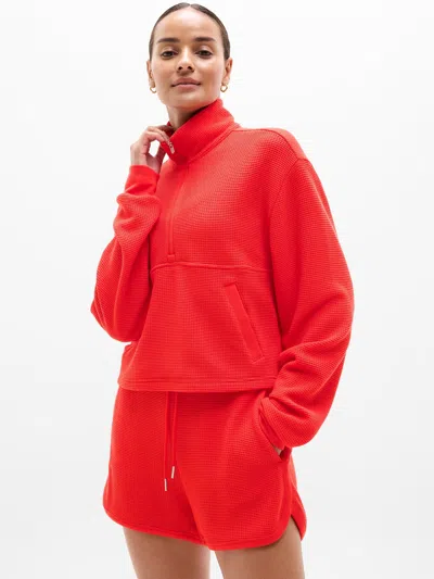 Athleta Tranquil Waffle 1/2 Zip Sweatshirt In Red