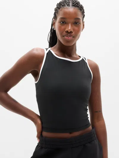 Athleta Transcend Open Back Muscle Tank In Black/bright White