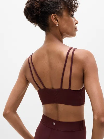 Athleta Transcend Strappy Rib Bra D-dd In Burgundy