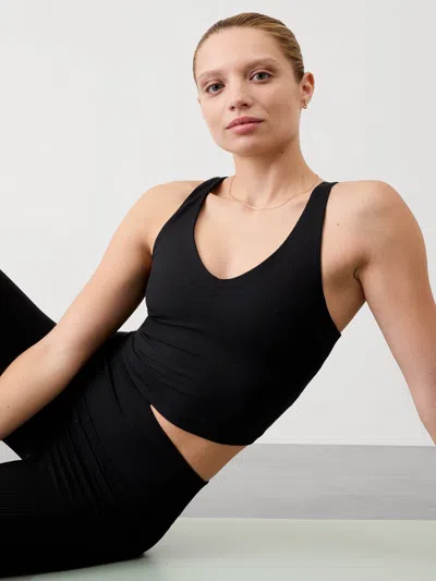 Athleta Transcend V Neck Rib Crop Bra A-c In Black