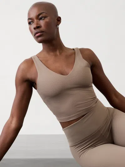Athleta Transcend V Neck Rib Crop Bra A-c In Pyrite