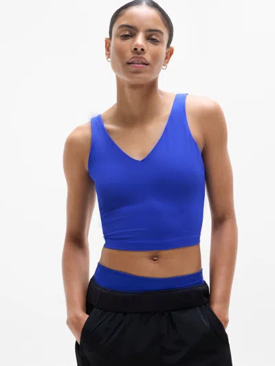 Athleta Transcend V Neck Rib Crop Sports Bra A-c In Varsity