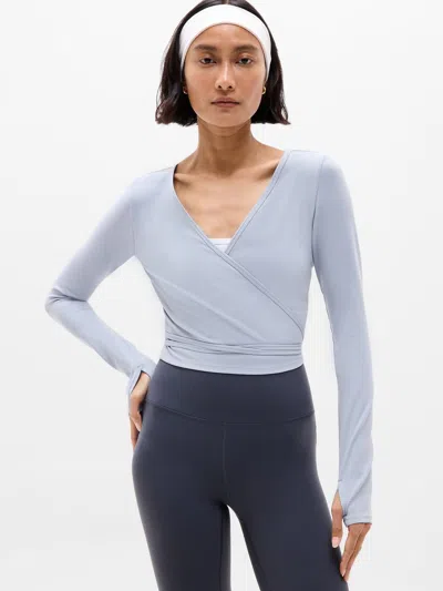 Athleta Transcend Wrap Crop Top In Blue Star