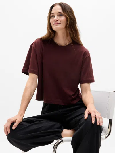 Athleta True Cotton Crop Tee In Burgundy