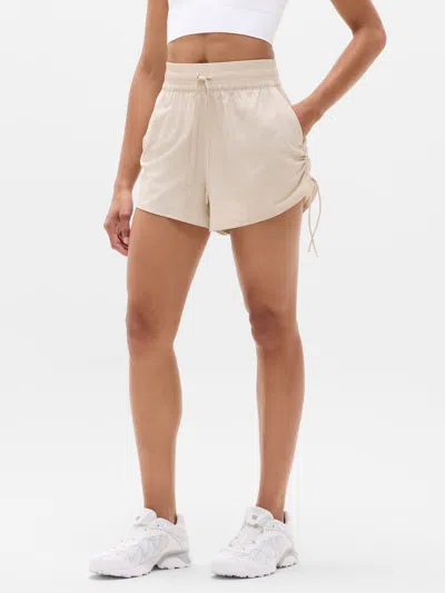 Athleta Weekender High Rise Ruched Run Short In Neutral