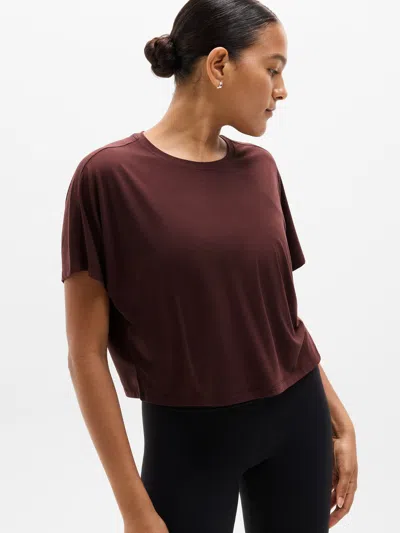 Athleta With Ease Crop Tee In Burgundy