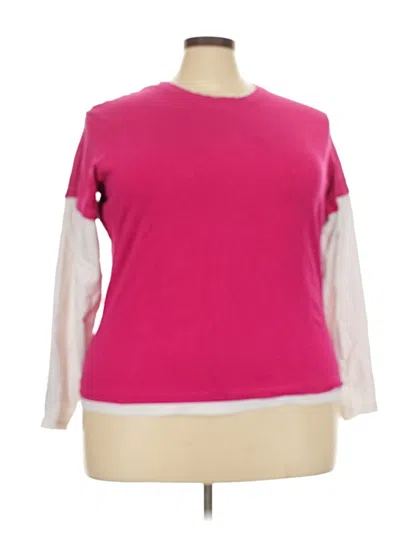 Pre-owned Athletic Works Long Sleeve Top Pink Color Block Pattern Crew Neck Tops