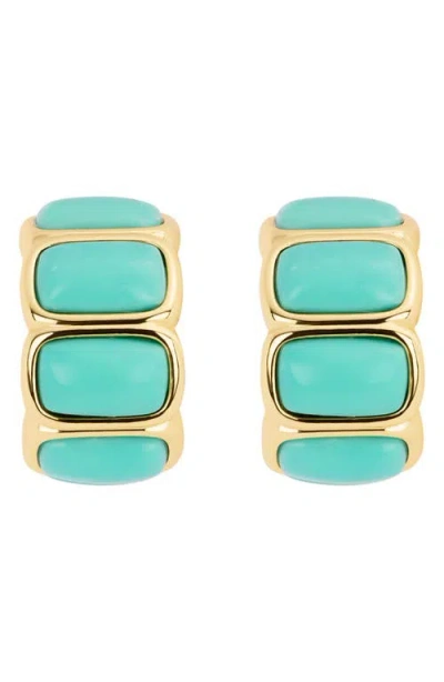 Athra Luxe Athra Howlite Bezel Huggie Hoop Earrings In Gold