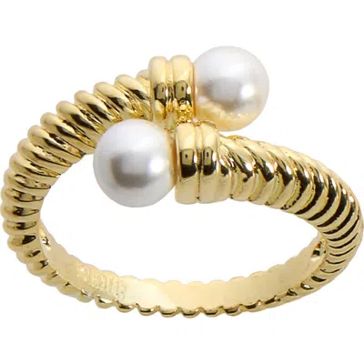 Athra Luxe Cove Faux Pearl Bypass Ring In Gold