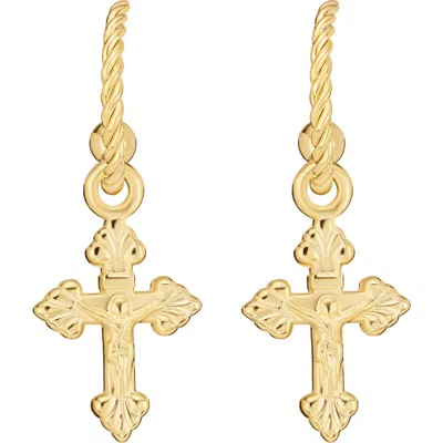 Athra Luxe Cross Charm Twisted Hoop Earrings In Gold