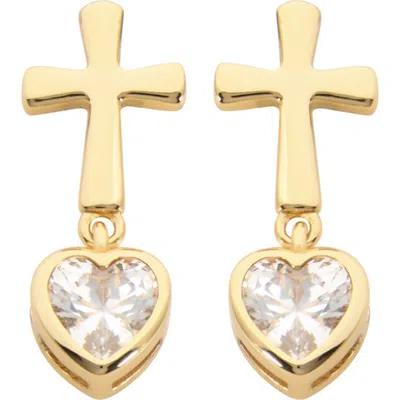 Athra Luxe Cross Cubic Zirconia Heart Drop Earrings In Gold