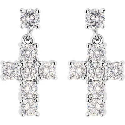 Athra Luxe Cross Drop Earrings In Silver