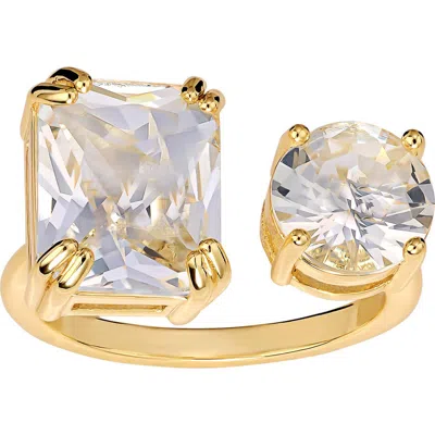 Athra Luxe Crystal Open Band Ring In Brown