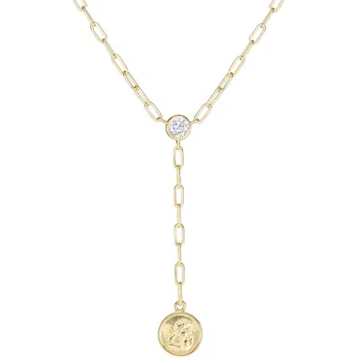 Athra Luxe Cubic Zircoina Angel Coin Y-necklace In Gold