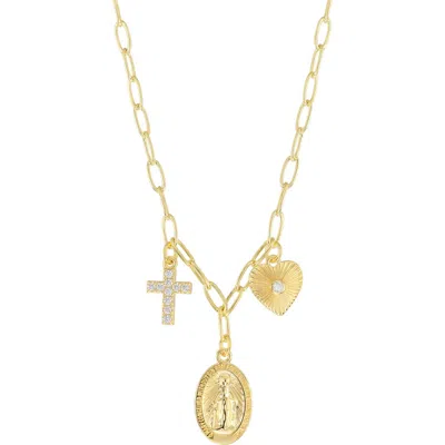 Athra Luxe Cubic Zirconia 3-charm Religious Necklace In Gold