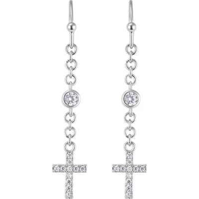 Athra Luxe Cubic Zirconia & Cross Charm Drop Earrings In Silver