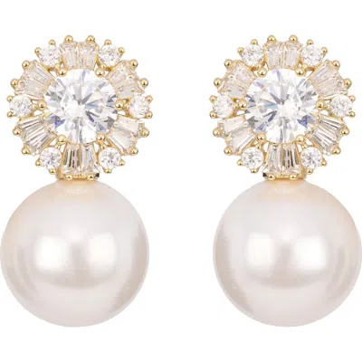 Athra Luxe Cubic Zirconia & Faux Pearl Drop Earrings In Gold