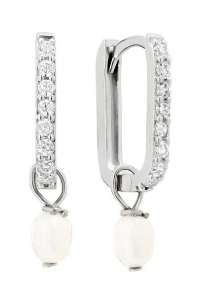 Athra Luxe Cubic Zirconia & Freshwater Pearl Drop Hoop Earrings