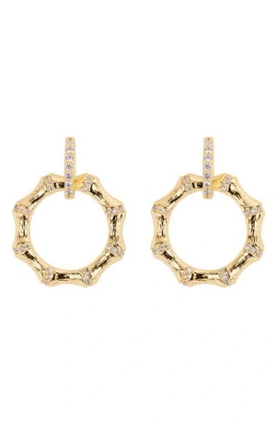 Athra Luxe Cubic Zirconia Bamboo Drop Earrings In Gold