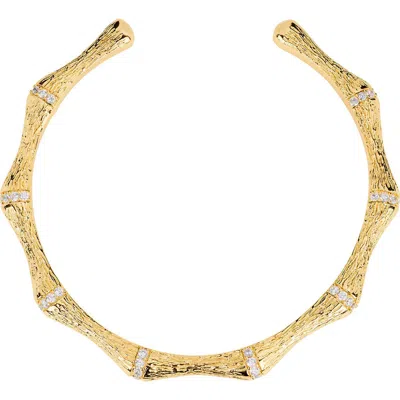 Athra Luxe Cubic Zirconia Bamboo Style Cuff Bracelet In Gold