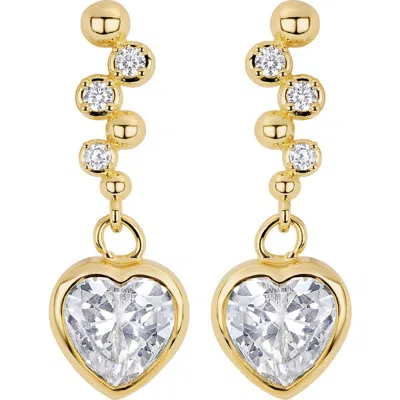 Athra Luxe Cubic Zirconia Bezel Heart Drop Earrings In Gold