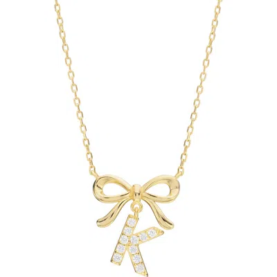 Athra Luxe Cubic Zirconia Bow Initial Pendant Necklace In Gold