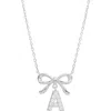 Athra Luxe Cubic Zirconia Bow Initial Pendant Necklace In Metallic