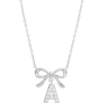 Athra Luxe Cubic Zirconia Bow Initial Pendant Necklace In Metallic