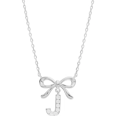 Athra Luxe Cubic Zirconia Bow Initial Pendant Necklace In Metallic
