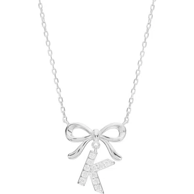Athra Luxe Cubic Zirconia Bow Initial Pendant Necklace In Metallic