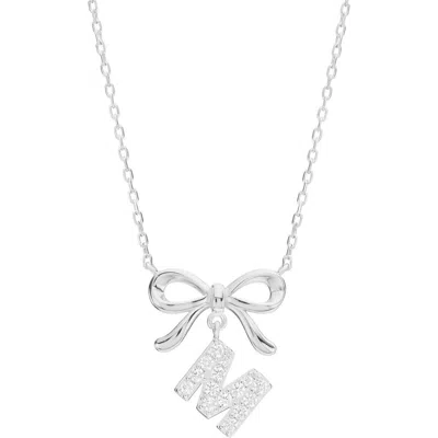 Athra Luxe Cubic Zirconia Bow Initial Pendant Necklace In Metallic