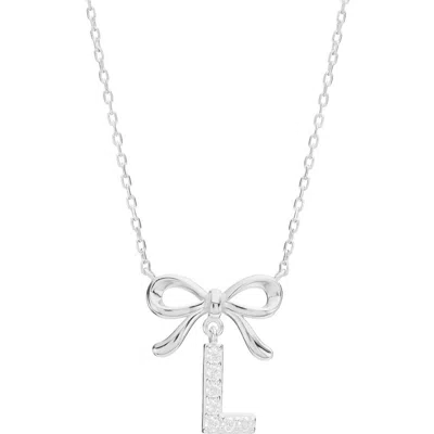 Athra Luxe Cubic Zirconia Bow Initial Pendant Necklace In Metallic