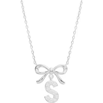 Athra Luxe Cubic Zirconia Bow Initial Pendant Necklace In Metallic
