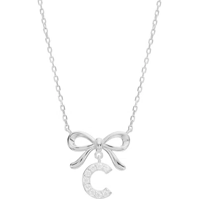 Athra Luxe Cubic Zirconia Bow Initial Pendant Necklace In Metallic