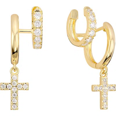 Athra Luxe Cubic Zirconia Cross Double Hoop Earrings In Gold