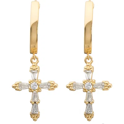 Athra Luxe Cubic Zirconia Cross Huggie Hoop Earrings In Gold