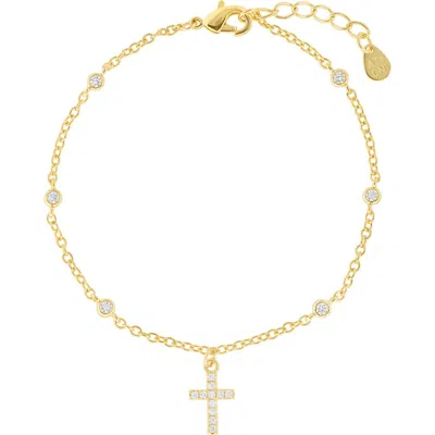 Athra Luxe Cubic Zirconia Cross Pendant Bracelet In Gold