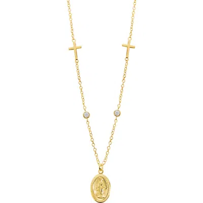 Athra Luxe Cubic Zirconia Cross Pendant Necklace In Gold